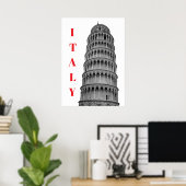 Black White Leaning Tower of Pisa Italy Poster (Thuiskantoor)