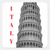 Black White Leaning Tower of Pisa Italy Vierkante Sticker (Voorkant)