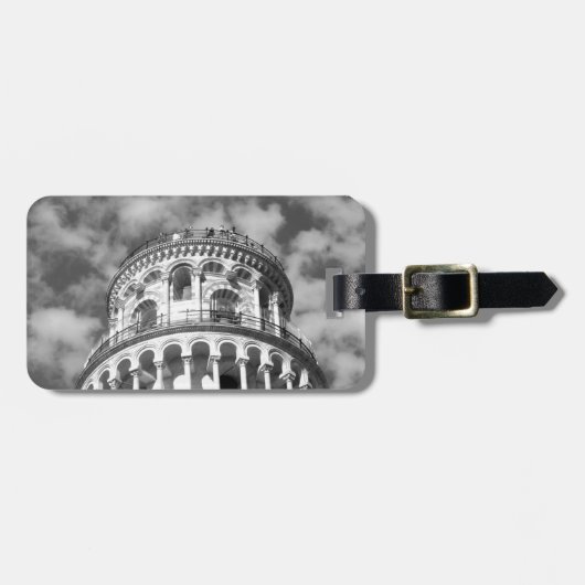 Black White Leaning Tower van Pisa Italië Bagagelabel (Voorkant horizontaal)