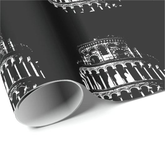 Black White Leaning Tower van Pisa Italië Cadeaupapier (Rol Hoek)