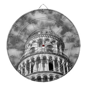 Black White Leaning Tower van Pisa Italië Dartbord