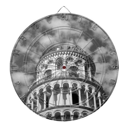 Black White Leaning Tower van Pisa Italië Dartbord (Voorkant)