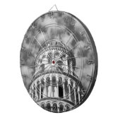 Black White Leaning Tower van Pisa Italië Dartbord (Voorkant Rechts)