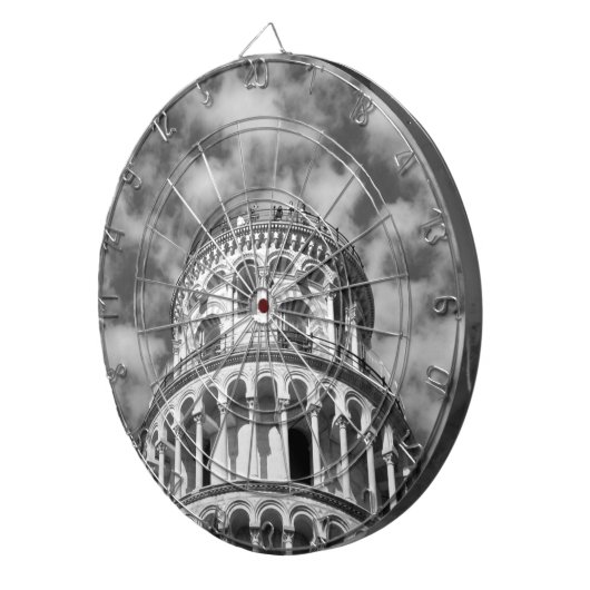 Black White Leaning Tower van Pisa Italië Dartbord (Voorkant Rechts)