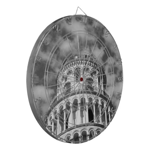 Black White Leaning Tower van Pisa Italië Dartbord (Voorkant Links)