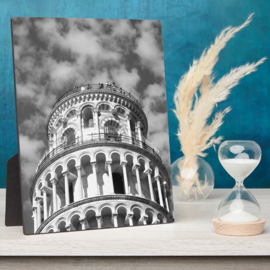 Black White Leaning Tower van Pisa Italië Fotoplaat (Zijkant)