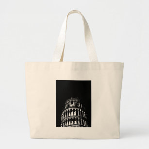 Black White Leaning Tower van Pisa Italië Grote Tote Bag