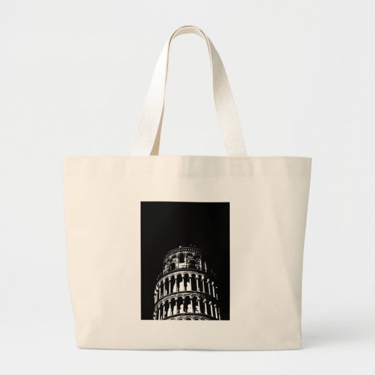 Black White Leaning Tower van Pisa Italië Grote Tote Bag (Voorkant)