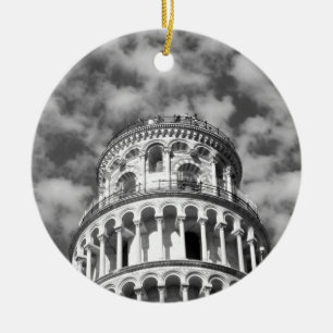 Black White Leaning Tower van Pisa Italië Keramisch Ornament