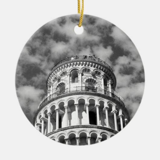 Black White Leaning Tower van Pisa Italië Keramisch Ornament (Voorkant)