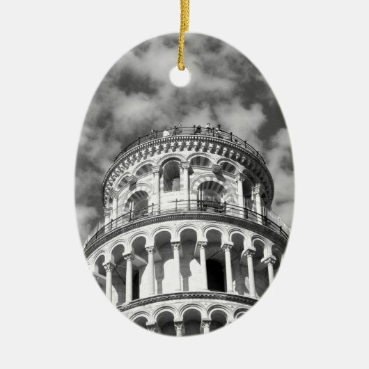 Black White Leaning Tower van Pisa Italië Keramisch Ornament (Voorkant)
