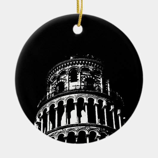 Black White Leaning Tower van Pisa Italië Keramisch Ornament (Voorkant)
