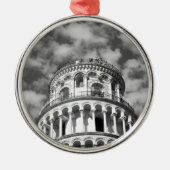 Black White Leaning Tower van Pisa Italië Metalen Ornament (Voorkant)