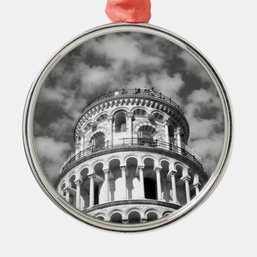 Black White Leaning Tower van Pisa Italië Metalen Ornament (Voorkant)