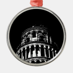 Black White Leaning Tower van Pisa Italië Metalen Ornament