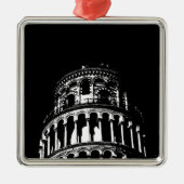 Black White Leaning Tower van Pisa Italië Metalen Ornament (Voorkant)