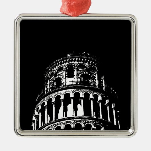 Black White Leaning Tower van Pisa Italië Metalen Ornament (Voorkant)