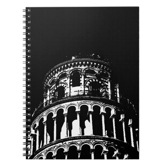 Black White Leaning Tower van Pisa Italië Notitieboek (Voorkant)