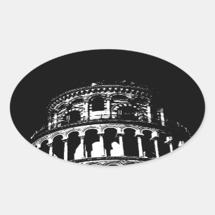 Black White Leaning Tower van Pisa Italië Ovale Sticker
