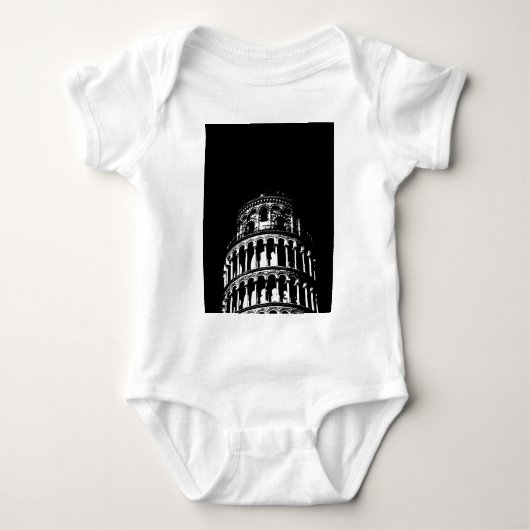 Black White Leaning Tower van Pisa Italië Romper (Voorkant)