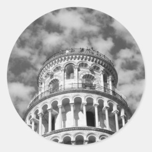 Black White Leaning Tower van Pisa Italië Ronde Sticker