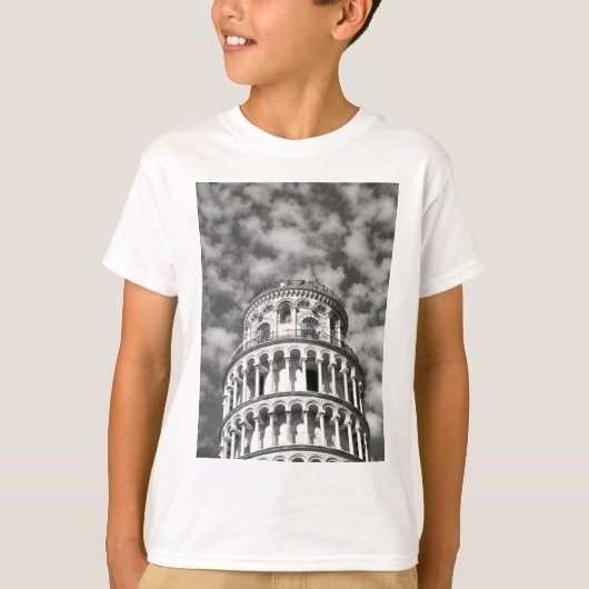 Black White Leaning Tower van Pisa Italië T-shirt (Voorkant)