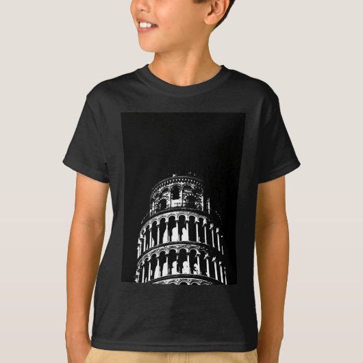 Black White Leaning Tower van Pisa Italië T-shirt (Voorkant)