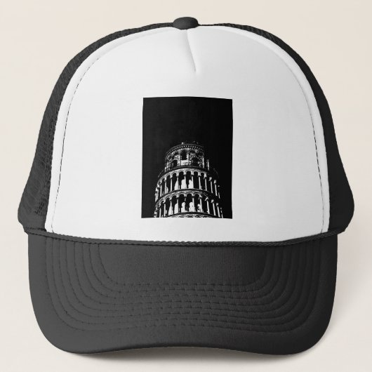 Black White Leaning Tower van Pisa Italië Trucker Pet (Voorkant)