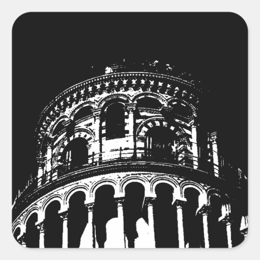 Black White Leaning Tower van Pisa Italië Vierkante Sticker (Voorkant)