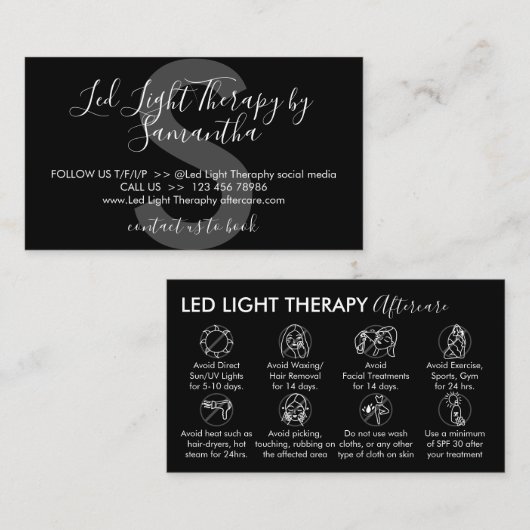 Black White led Light Therapy Aftercare Visitekaartje (Voorkant / Achterkant)