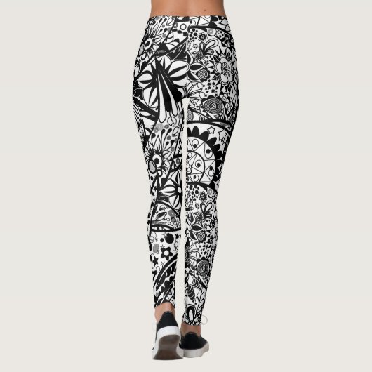 Black White Leggings Spring Floral (Achterkant)