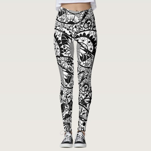 Black White Leggings Spring Floral (Voorkant)
