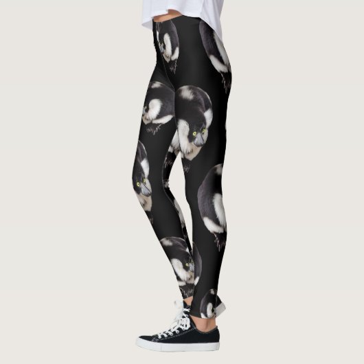 Black White Lemur Pattern Full Print Leggings (Links)