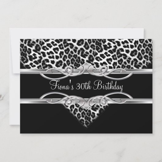 Black White Leopard 30th Birthday Elegant Kaart (Voorkant)