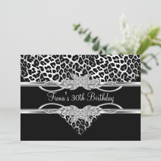 Black White Leopard 30th Diamond Jewel Kaart (Staand voorkant)