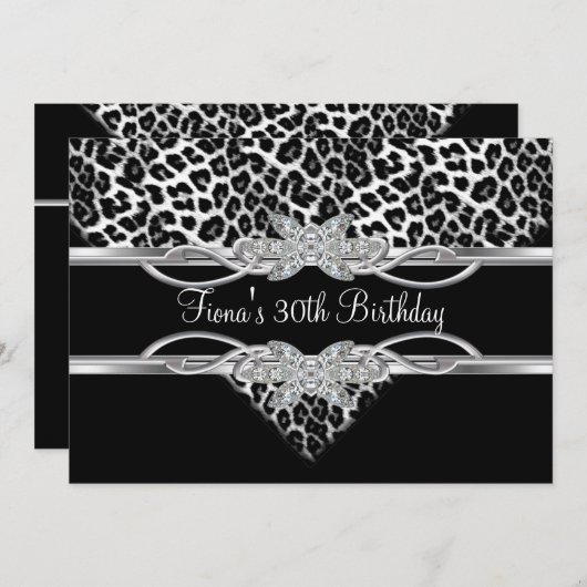 Black White Leopard 30th Diamond Jewel Kaart (Voorkant / Achterkant)