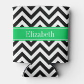 Black White LG Chevron Emerald Name Monogram Blikjeskoeler (Voorkant)