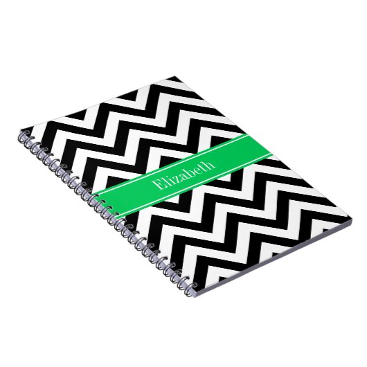 Black White LG Chevron Emerald Name Monogram Notitieboek (Rechterzijde)