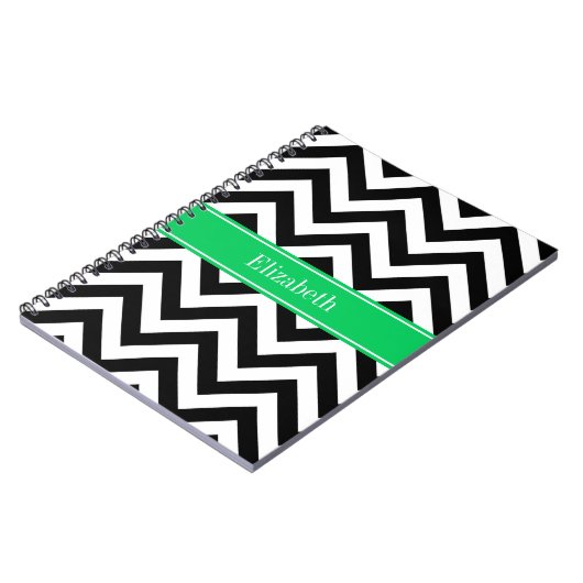 Black White LG Chevron Emerald Name Monogram Notitieboek (Linkerzijde)