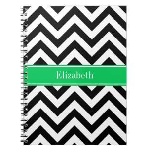 Black White LG Chevron Emerald Name Monogram Notitieboek