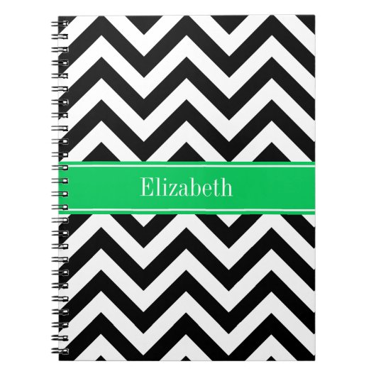 Black White LG Chevron Emerald Name Monogram Notitieboek (Voorkant)