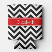 Black White LG Chevron Red Name Monogram Blikjeskoeler (Achterkant)