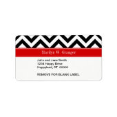 Black White LG Chevron Red Name Monogram Etiket (Voorkant)