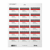 Black White LG Chevron Red Name Monogram Etiket (Full Sheet)