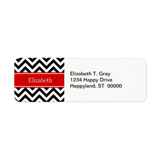 Black White LG Chevron Red Name Monogram Etiket (Voorkant)