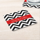 Black White LG Chevron Red Name Monogram Kartonnen Onderzetters (Schuin)