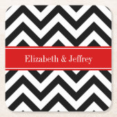 Black White LG Chevron Red Name Monogram Kartonnen Onderzetters (Voorkant)