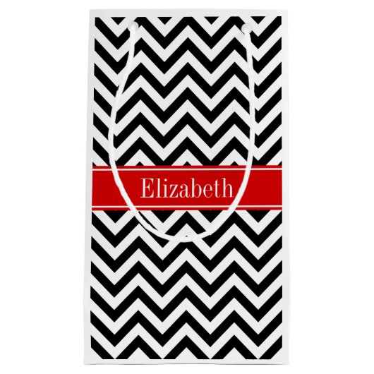 Black White LG Chevron Red Name Monogram Klein Cadeauzakje (Voorkant)