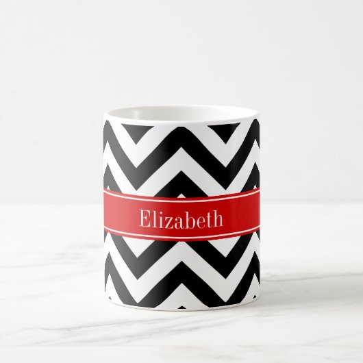 Black White LG Chevron Red Name Monogram Koffiemok (Center)