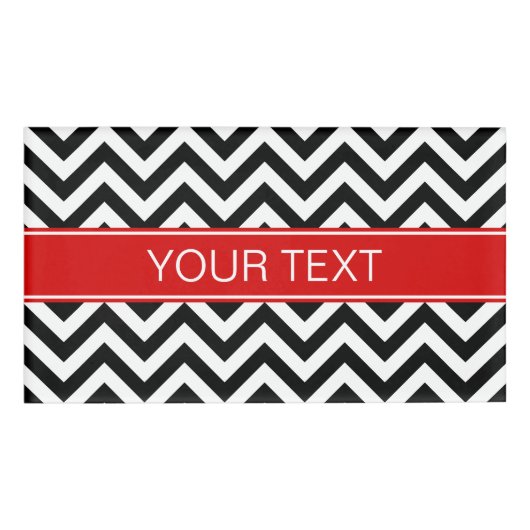 Black White LG Chevron Red Name Monogram Naambadge (Voorkant)